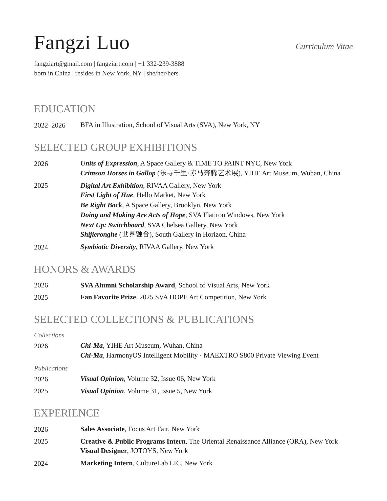 Fangzi Luo — Artist CV